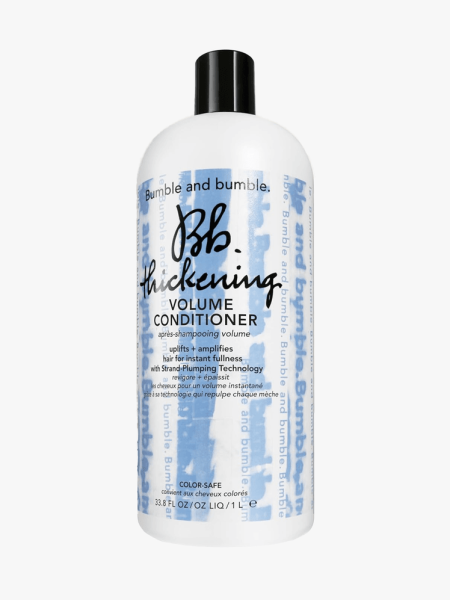 Bumble and Bumble Thickening Volumizing Conditioner in branded component on a light gray background