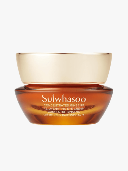 Sulwhasoo Concentrated Ginseng Rejuvenating Eye Cream in branded tub component on a light gray background